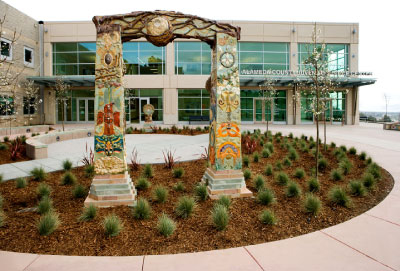 Susan Dannenfelser and Kirk Beck, World Tree of Life, 2007, high-fired ceramic, slate, glass and concrete/steel structure.