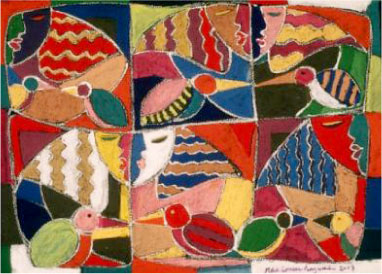 Rae Louise Hayward, Birds of a Feather, 2003, Oil pastel on paper, 22 x 30 inches.